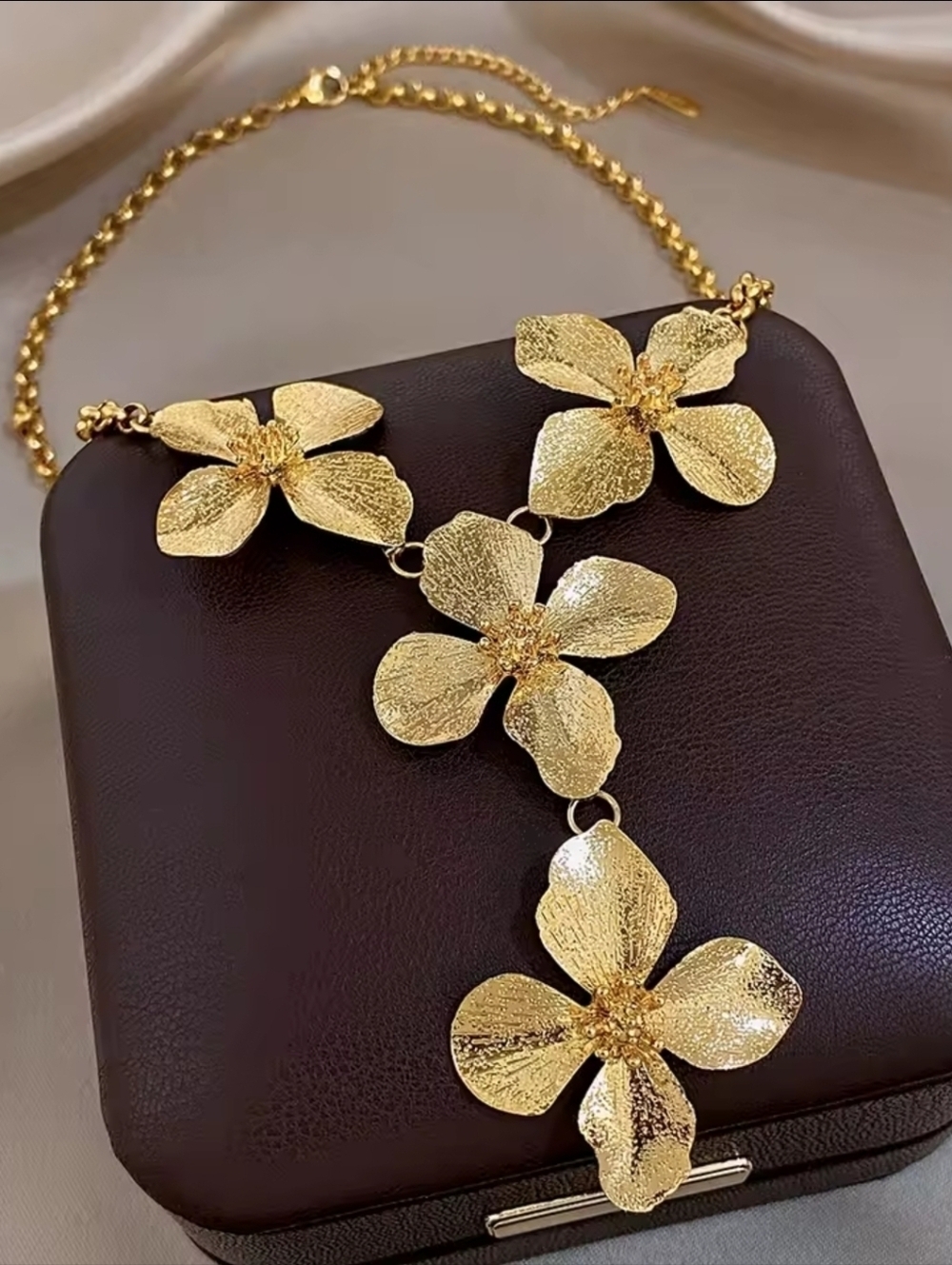 Gold Floral Link Necklace - Picture 5 of 5